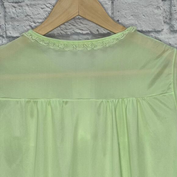 Vintage Nancy King Short Nylon Satin Nightgown Mint Green Size M Floral - Picture 5 of 6
